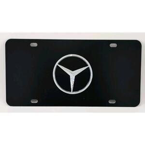 Mercedes-Benz Chrome Star Logo on Black Steel License Plate
